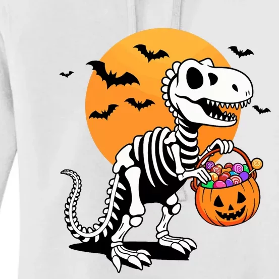 Halloween Dinosaur Skeleton T Rex Scary Pumpkin Moon De Women's Pullover Hoodie