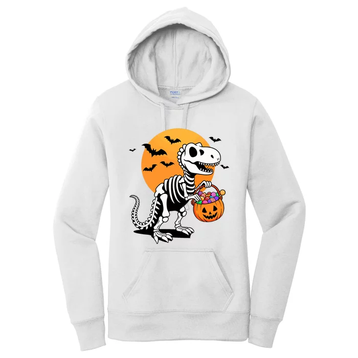 Halloween Dinosaur Skeleton T Rex Scary Pumpkin Moon De Women's Pullover Hoodie