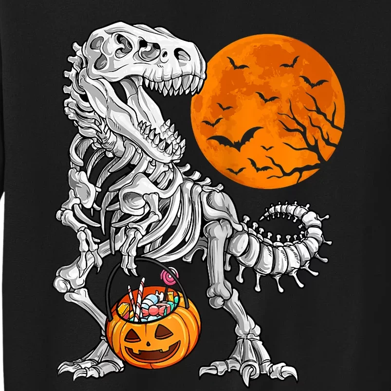 Halloween Dinosaur Skeleton T Rex Scary Pumpkin Moon Raglan Baseball Sweatshirt