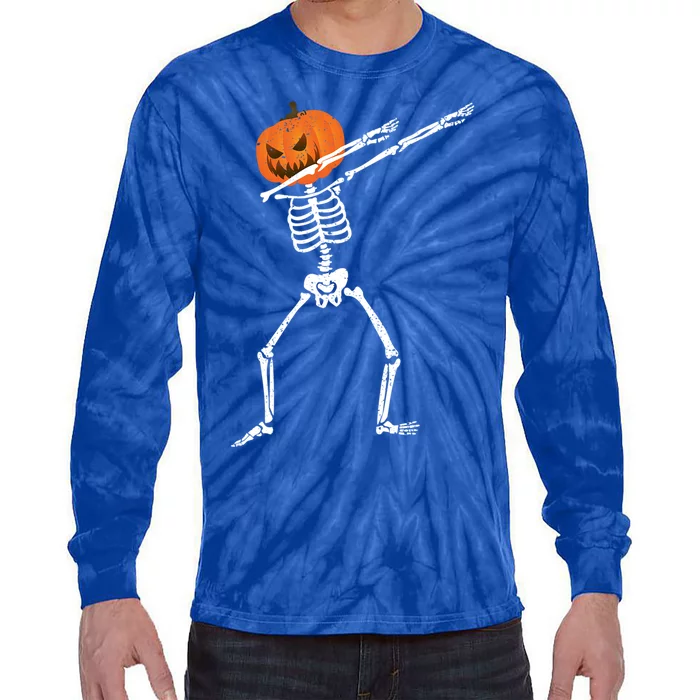 Halloween Dabbing Skeleton Scary Pumpkin Jack O Lantern Gift Tie-Dye Long Sleeve Shirt