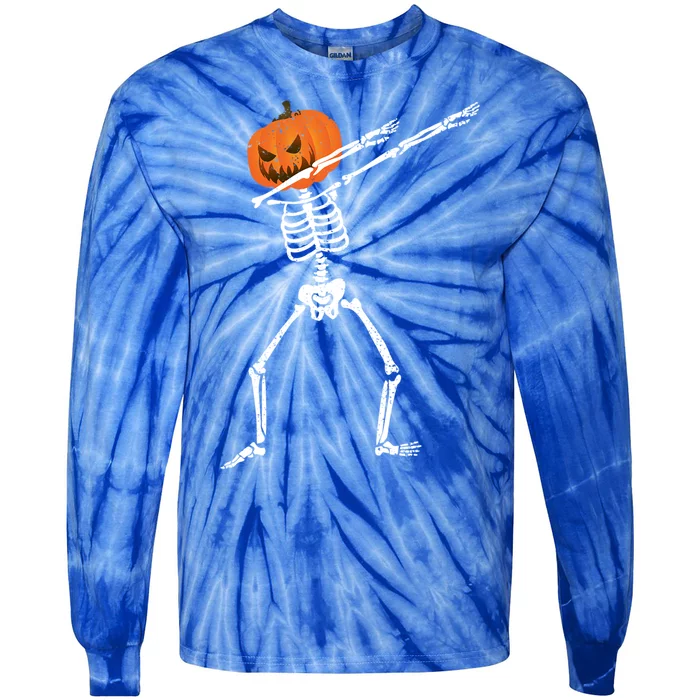 Halloween Dabbing Skeleton Scary Pumpkin Jack O Lantern Gift Tie-Dye Long Sleeve Shirt