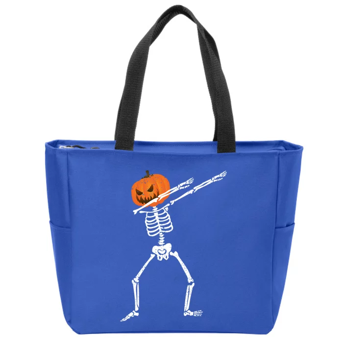 Halloween Dabbing Skeleton Scary Pumpkin Jack O Lantern Gift Zip Tote Bag