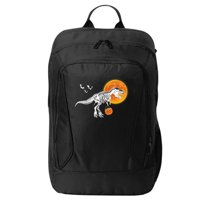 Halloween Dinosaur Skeleton T Rex Scary Pumpkin Moon City Backpack