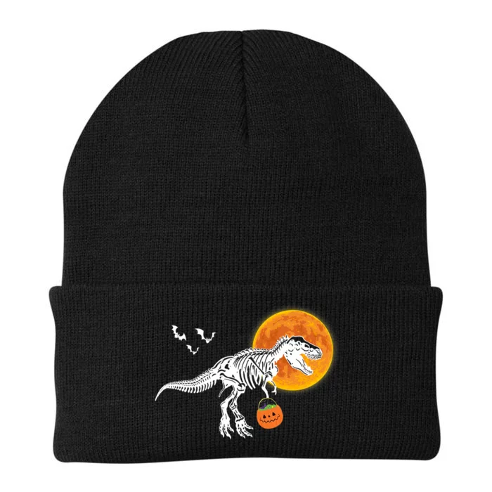 Halloween Dinosaur Skeleton T Rex Scary Pumpkin Moon Knit Cap Winter Beanie