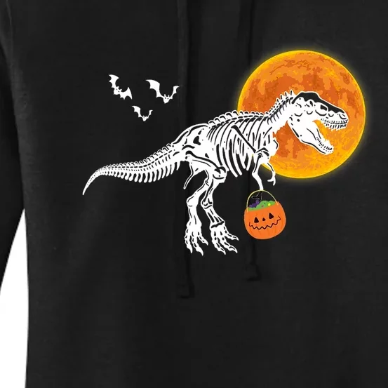 Halloween Dinosaur Skeleton T Rex Scary Pumpkin Moon Women's Pullover Hoodie