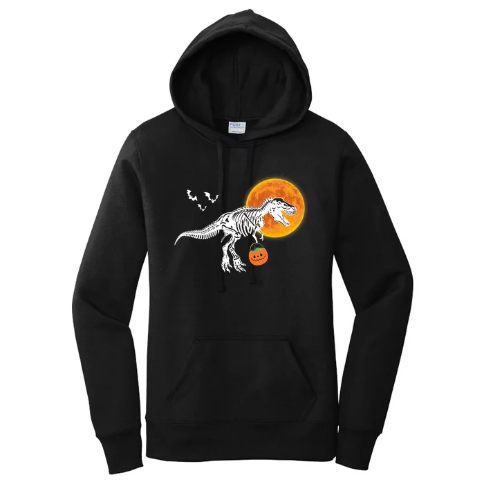 Halloween Dinosaur Skeleton T Rex Scary Pumpkin Moon Women's Pullover Hoodie