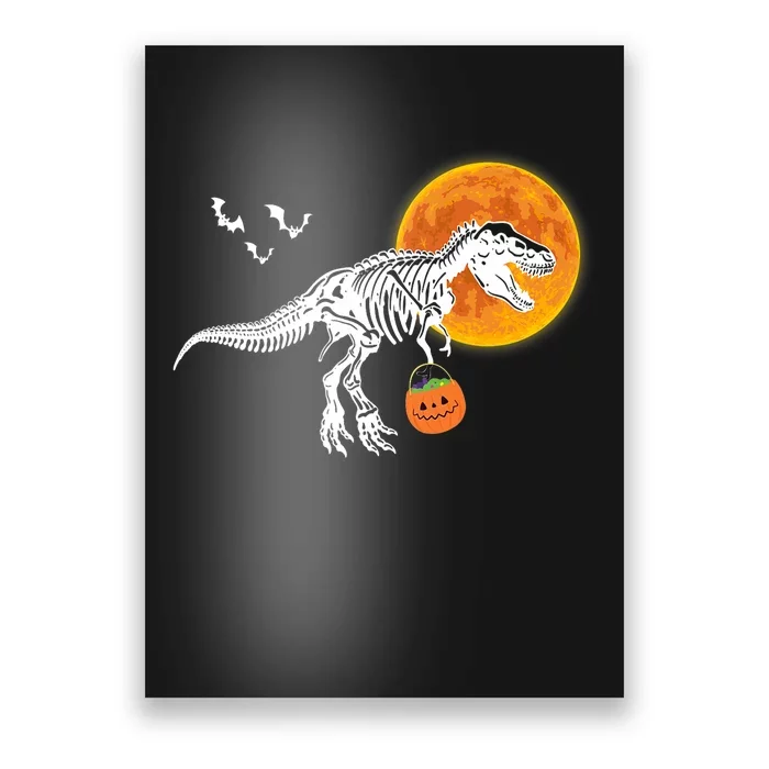 Halloween Dinosaur Skeleton T Rex Scary Pumpkin Moon Poster