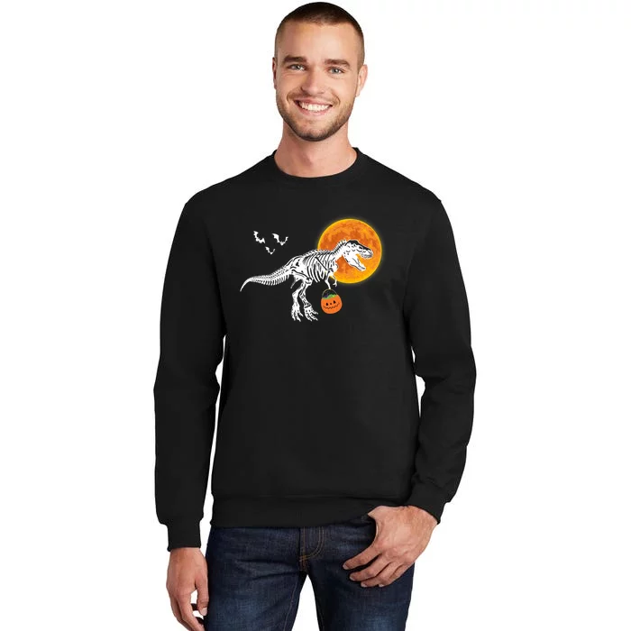 Halloween Dinosaur Skeleton T Rex Scary Pumpkin Moon Tall Sweatshirt