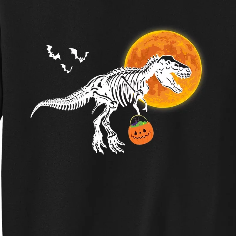 Halloween Dinosaur Skeleton T Rex Scary Pumpkin Moon Tall Sweatshirt