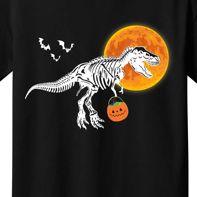 Halloween Dinosaur Skeleton T Rex Scary Pumpkin Moon Kids T-Shirt