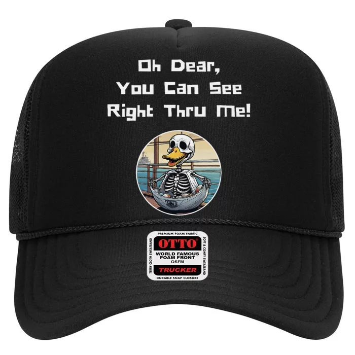 Halloween Duck Skeleton Oh Dear You Can See Right Thru Me High Crown Mesh Trucker Hat