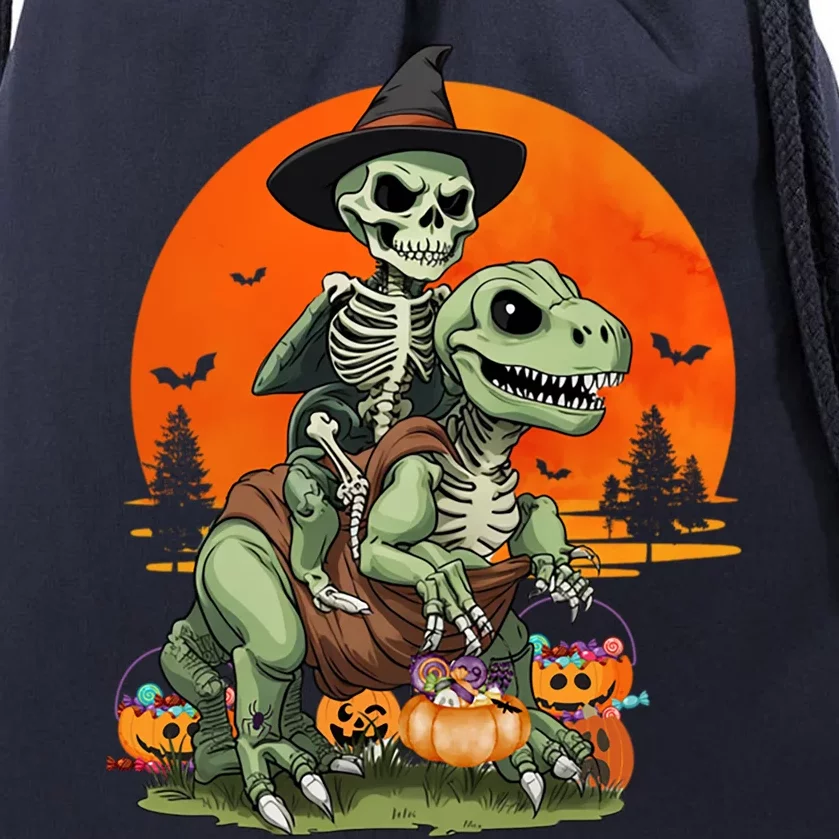 Halloween Dinosaur Skeleton T Rex Pumpkin Moon Funny Gift Drawstring Bag