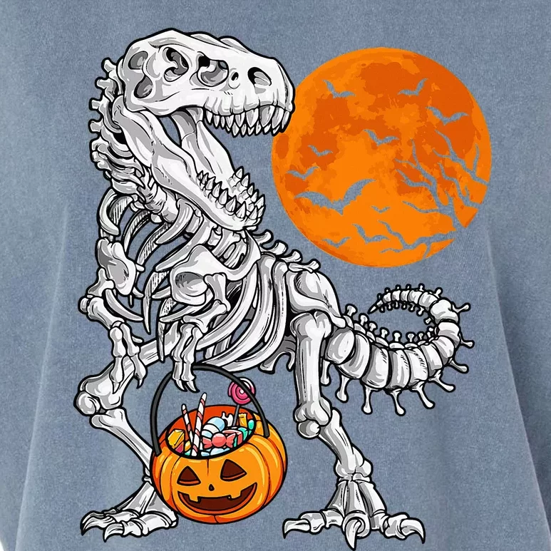 Halloween Dinosaur Skeleton T rex Scary Pumpkin Moon Garment-Dyed Women's Muscle Tee