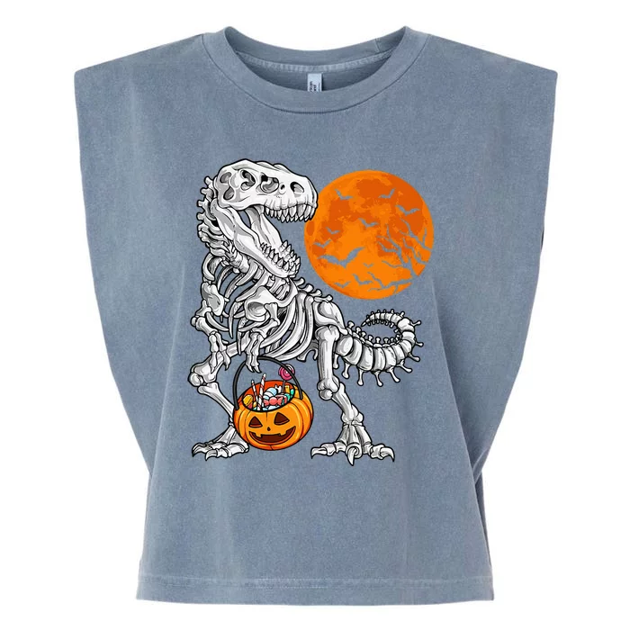 Halloween Dinosaur Skeleton T rex Scary Pumpkin Moon Garment-Dyed Women's Muscle Tee