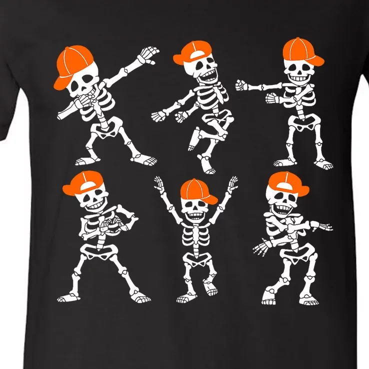 Halloween Dancing Skeleton Cap Funny V-Neck T-Shirt