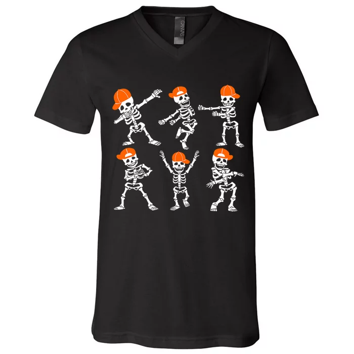 Halloween Dancing Skeleton Cap Funny V-Neck T-Shirt