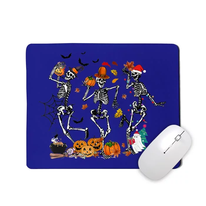 Hallothanksmas Dancing Skeletons Halloween Thanksgiving Xmas Great Gift Mousepad