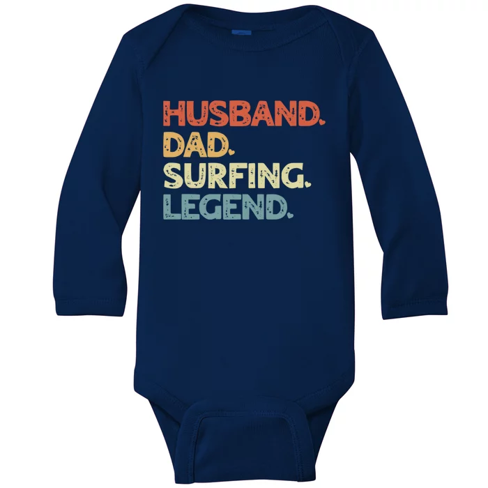 Husband Dad Surfing Legend Vintage Funny Surfer Father Great Gift Baby Long Sleeve Bodysuit