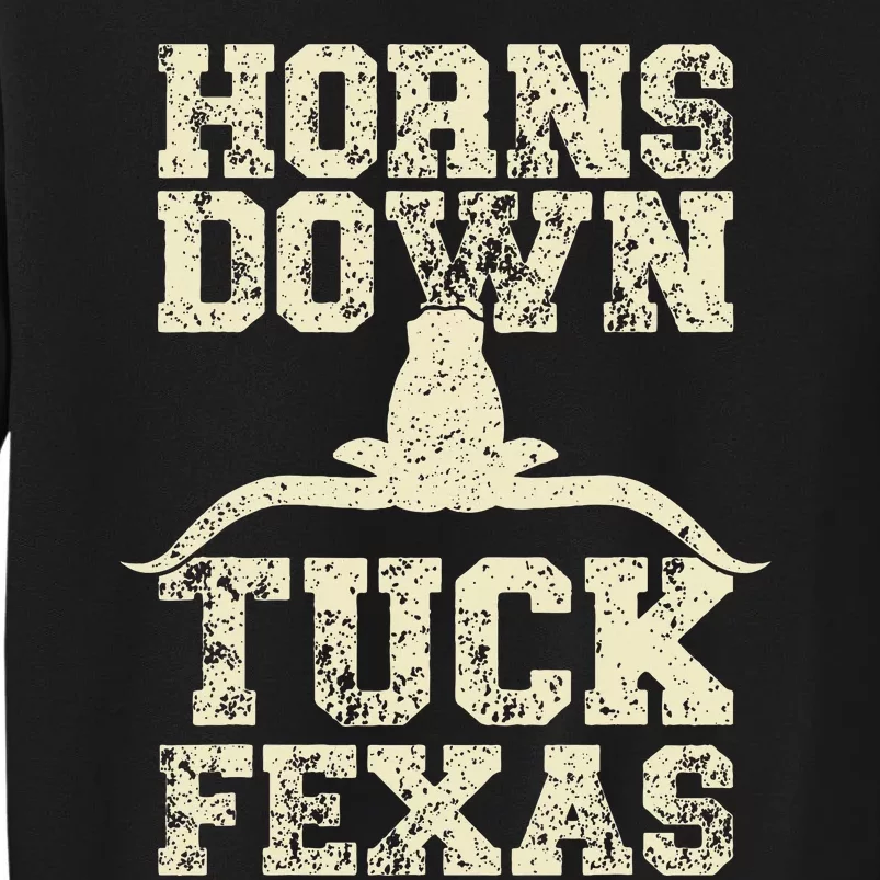 Horns Down Tuck Fexas Game Day Oklahoma Beat Texas Tall Sweatshirt