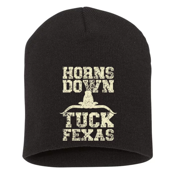 Horns Down Tuck Fexas Game Day Oklahoma Beat Texas Short Acrylic Beanie