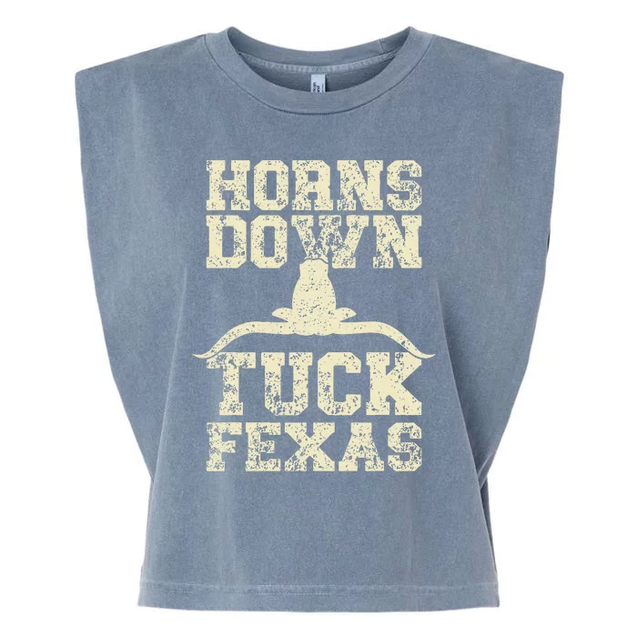 Horns Down Tuck Fexas Game Day Oklahoma Beat Texas Garment-Dyed Women's Muscle Tee