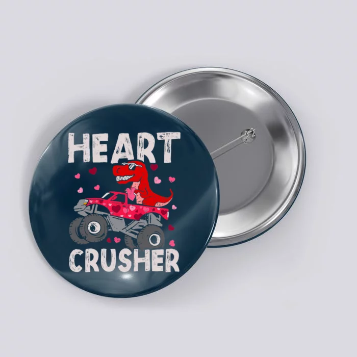 Hearts Dinosaur T Rex Monster Truck Valentines Day Button