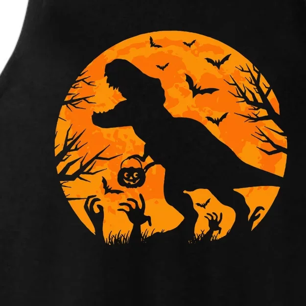 Halloween Dinosaur T Rex With Pumpkin Dinosaur Halloween Ladies Tri-Blend Wicking Tank