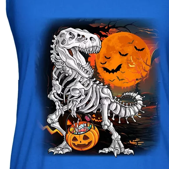 Halloween Dinosaur T Rex Skeleton Pumpkin Moon Ladies Essential Flowy Tank