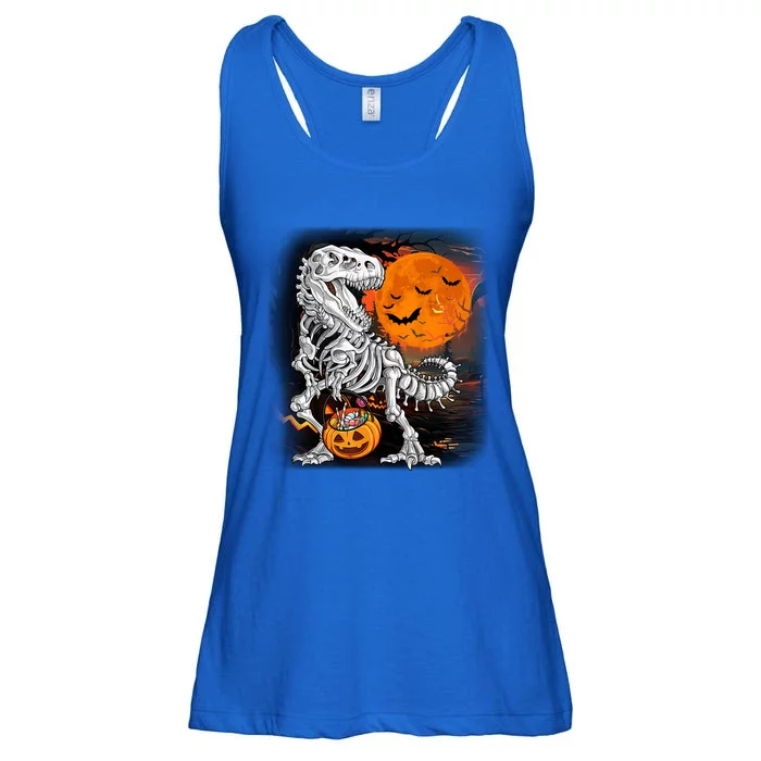 Halloween Dinosaur T Rex Skeleton Pumpkin Moon Ladies Essential Flowy Tank