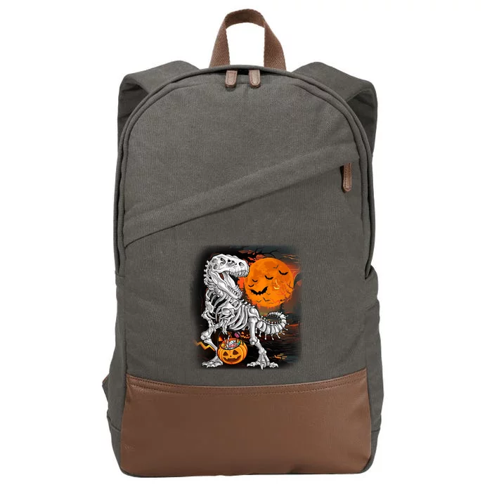 Halloween Dinosaur T Rex Skeleton Pumpkin Moon Cotton Canvas Backpack