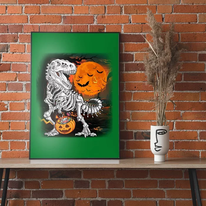 Halloween Dinosaur T Rex Skeleton Pumpkin Moon Poster