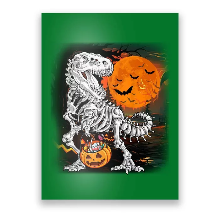 Halloween Dinosaur T Rex Skeleton Pumpkin Moon Poster