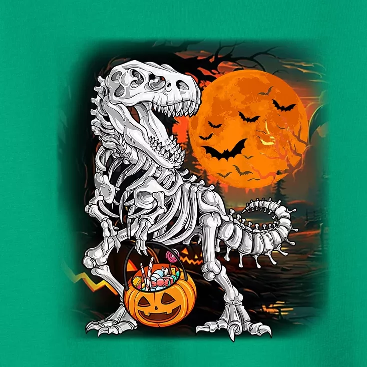 Halloween Dinosaur T Rex Skeleton Pumpkin Moon Toddler T-Shirt