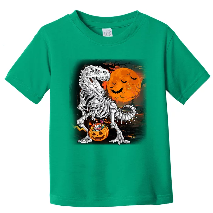 Halloween Dinosaur T Rex Skeleton Pumpkin Moon Toddler T-Shirt