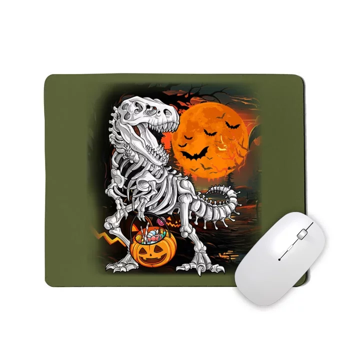 Halloween Dinosaur T Rex Skeleton Pumpkin Moon Mousepad