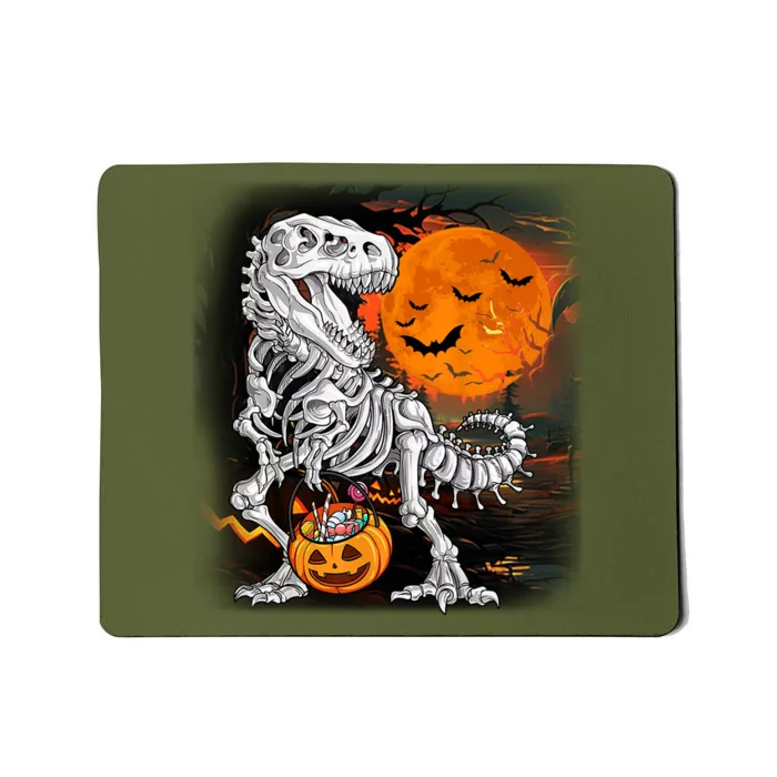 Halloween Dinosaur T Rex Skeleton Pumpkin Moon Mousepad