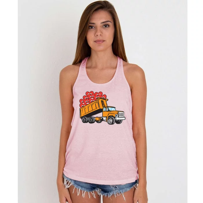 Heart Dump Truck Valentines Day Cool Love Construction Gift Women's Knotted Racerback Tank