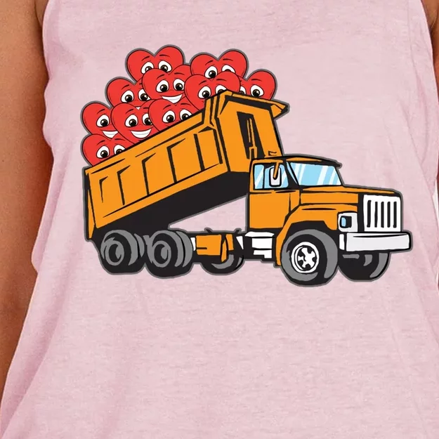 Heart Dump Truck Valentines Day Cool Love Construction Gift Women's Knotted Racerback Tank