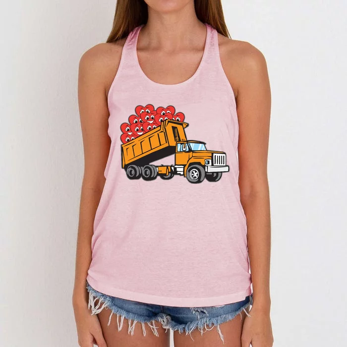 Heart Dump Truck Valentines Day Cool Love Construction Gift Women's Knotted Racerback Tank