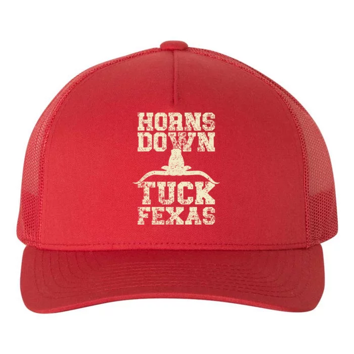 H.orns Down Tuck Fexas Game Day O.klahoma Beat Texas Yupoong Adult 5-Panel Trucker Hat