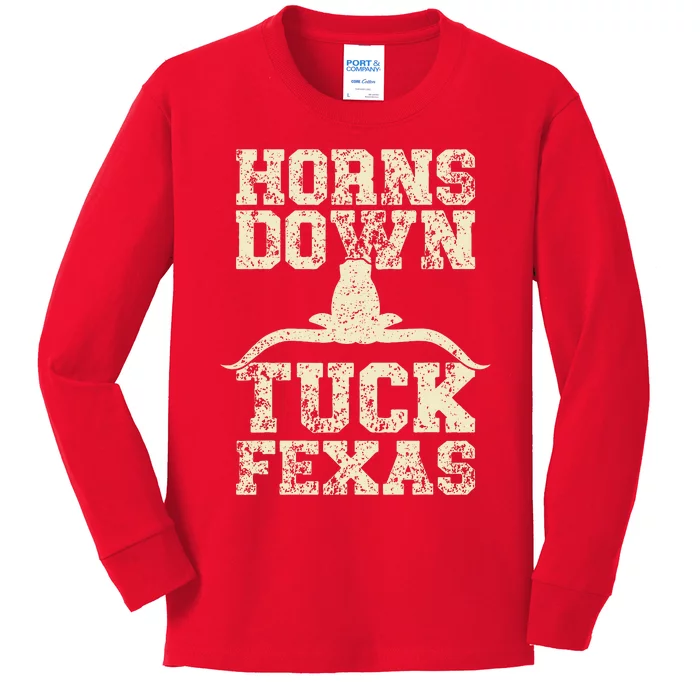 H.orns Down Tuck Fexas Game Day O.klahoma Beat Texas Kids Long Sleeve Shirt