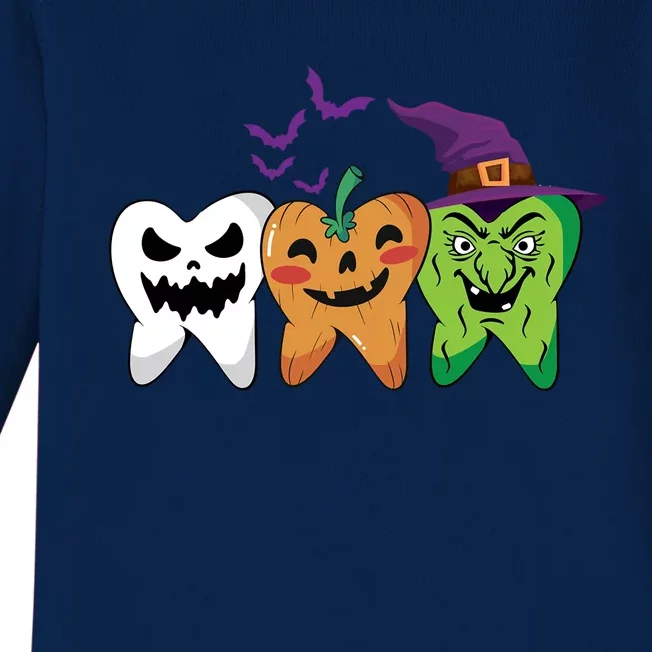 Halloween Dentist Teeth Ghost Pumpkin Witch Funny Dentist Gift Baby Long Sleeve Bodysuit