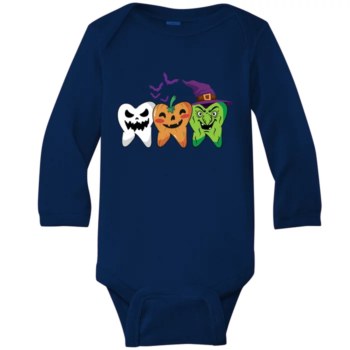 Halloween Dentist Teeth Ghost Pumpkin Witch Funny Dentist Gift Baby Long Sleeve Bodysuit