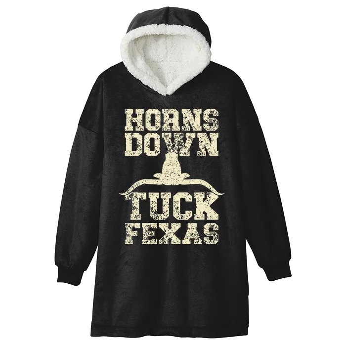 Horns Down Tuck Fexas Game Day Oklahoma Beat Texas Hooded Wearable Blanket