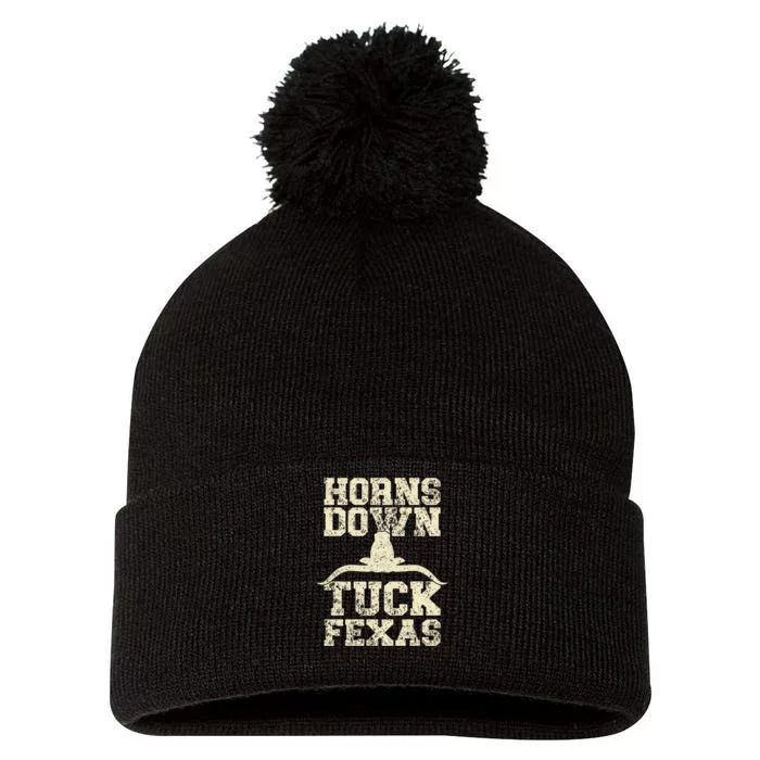 Horns Down Tuck Fexas Game Day Oklahoma Beat Texas Pom Pom 12in Knit Beanie