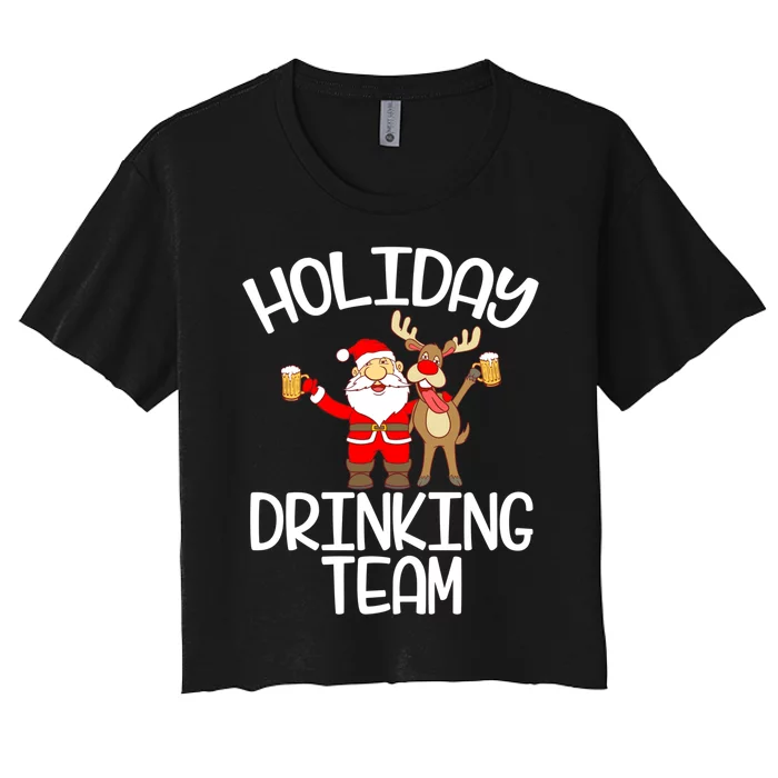 Holiday Drinking Team Santa Claus Reindeer Xmas Women's Crop Top Tee