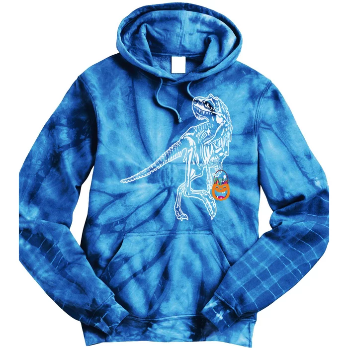 Halloween Dinosaur T Rex Skeleton Scary Gift Tie Dye Hoodie