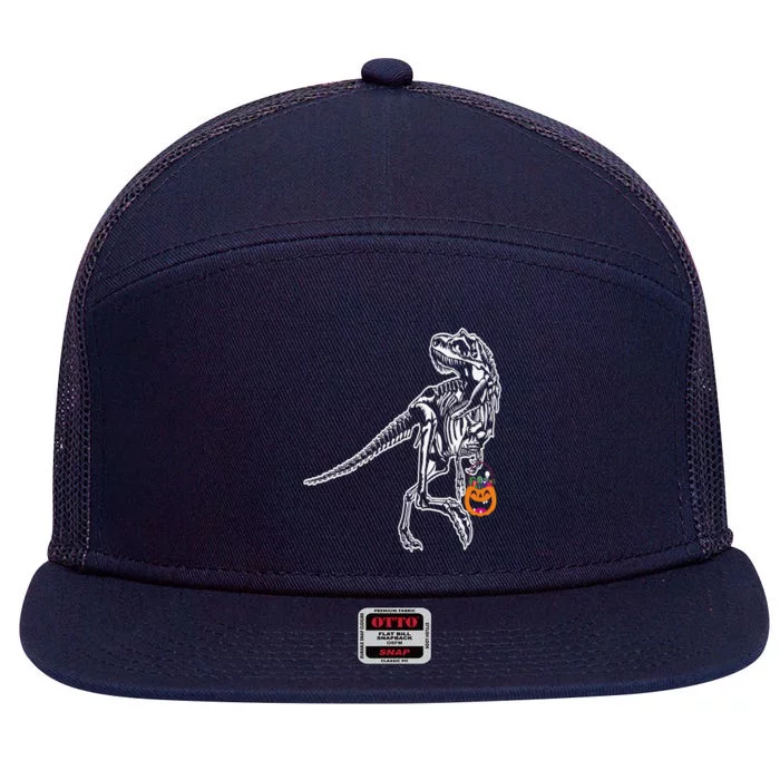 Halloween Dinosaur T Rex Skeleton Scary Gift 7 Panel Mesh Trucker Snapback Hat