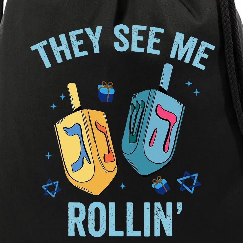 Hanukkah Dreidel They See Me Rolling Funny Jewish Festival Drawstring Bag