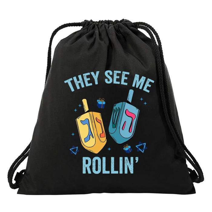 Hanukkah Dreidel They See Me Rolling Funny Jewish Festival Drawstring Bag